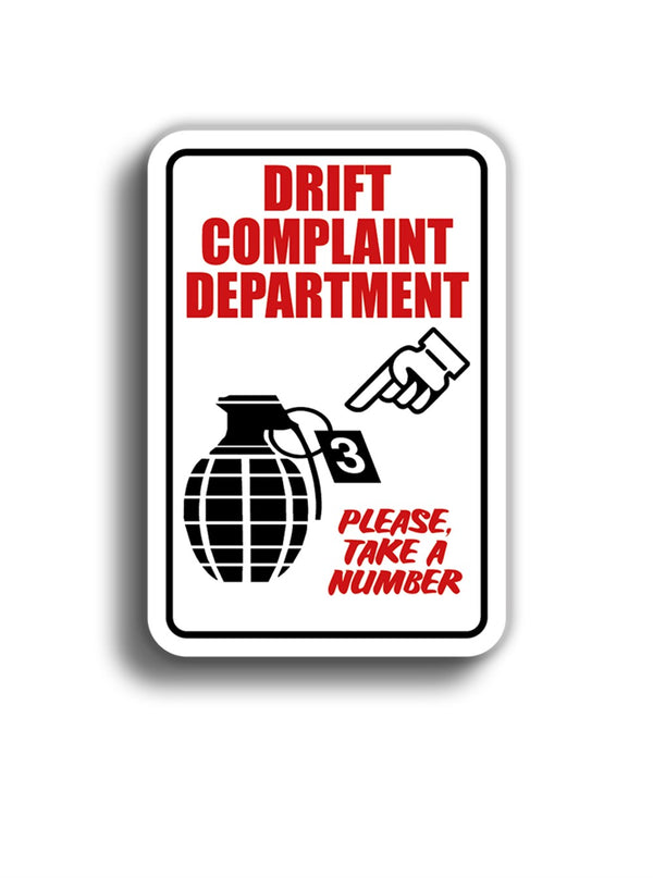 Drift Complaint Department 12x8 cm Sticker