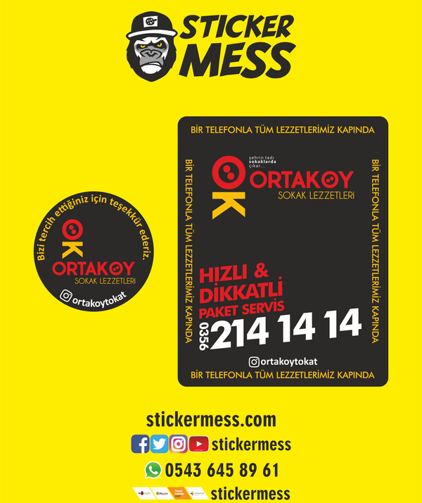 Sticker Paketi Ortaköy Sokak Lezzetleri 1000 Adet 9x7 cm, 1000 Adet 4x4 cm